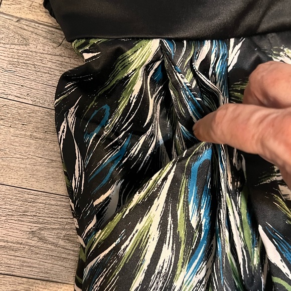 Trixxi Strapless Mini Dress Peacock Feather Print Pockets Zipper Back Size 5 - Picture 2 of 9